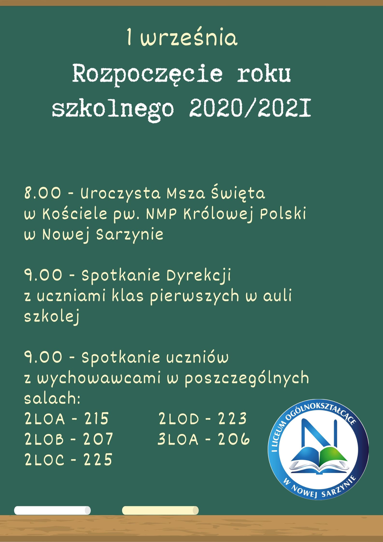 Harmonogram rozpoczęcia roku szkolnego 2020/2021