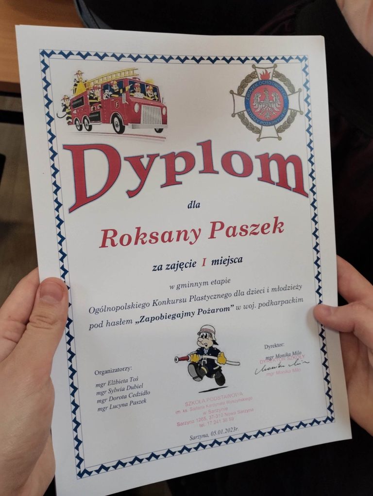 Roksana Paszek, zajęła I miejsce w gminnym etapie Ogólnopolskiego Konkursu Plastycznego dla dzieci i młodzieży.