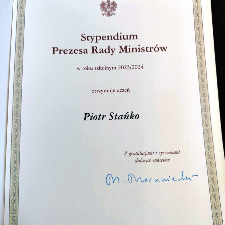 Piotr Stańko otrzymał stypendium Prezesa Rady Ministrów